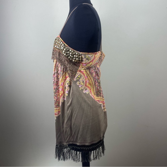 Free People Paisley Multi Media Strappy Top with Fringe Tulip Back Size M - Picture 11 of 16